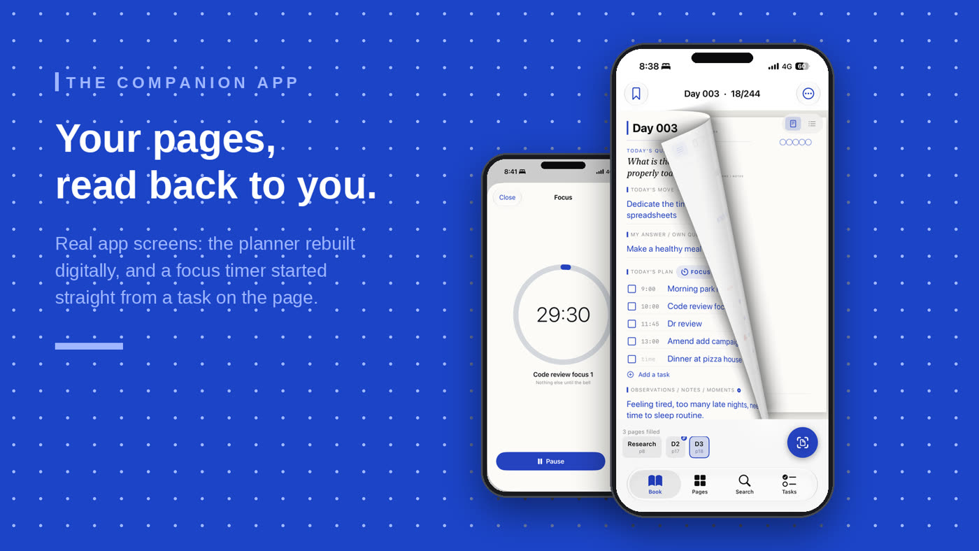 An iPhone scanning a page from the planner